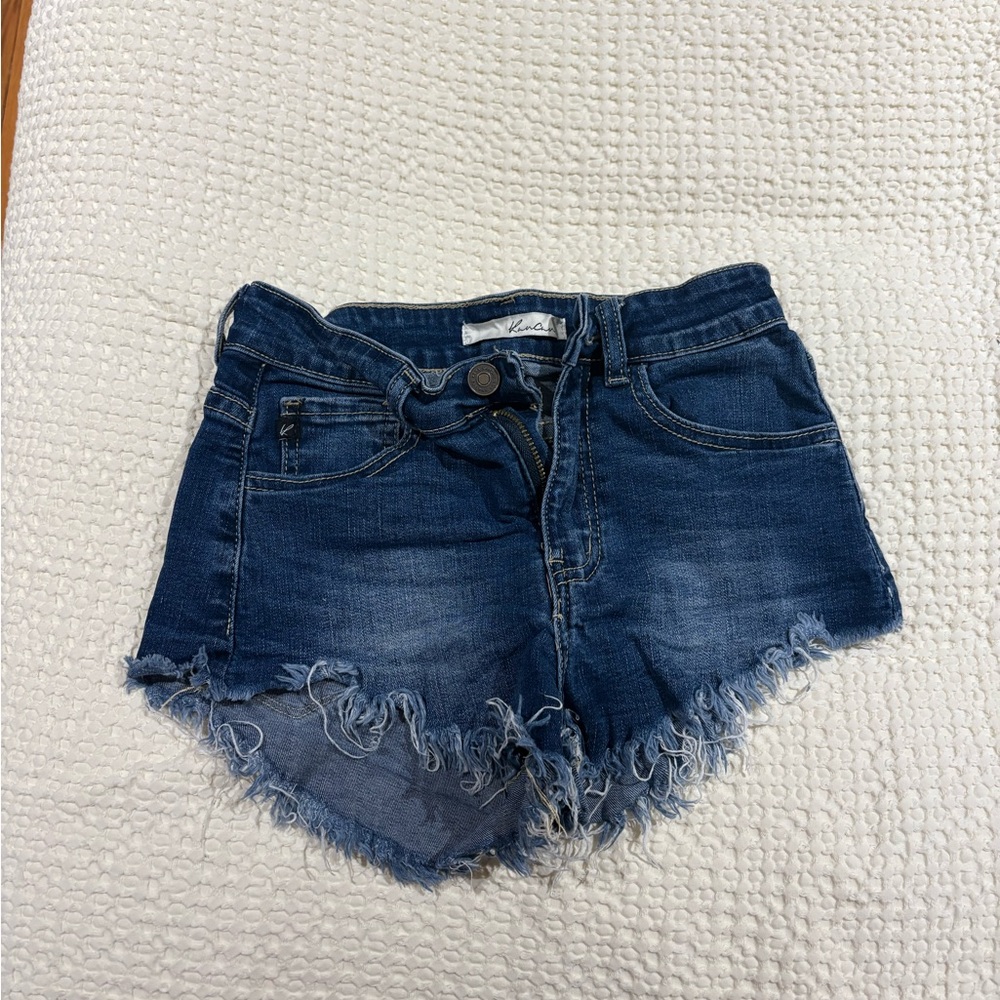 Kendall & Kylie Dark Blue Frayed Jean Shorts